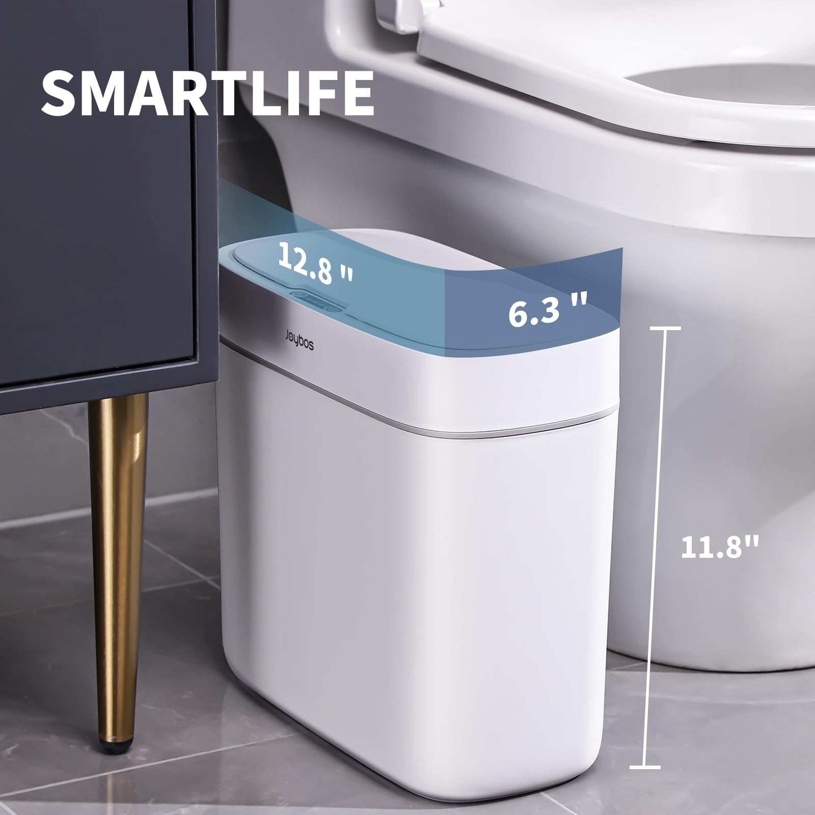 Joybos Bathroom Trash Can,3 Gallon Waterproof Automatic Small Bathroom Garbage Can With Lid, Slim Motion Sensor Plastic Narrow T